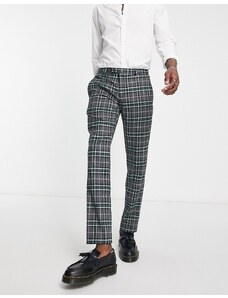 Twisted Tailor - Ladd - Pantaloni da abito grigi e verdi a quadri scozzesi-Verde