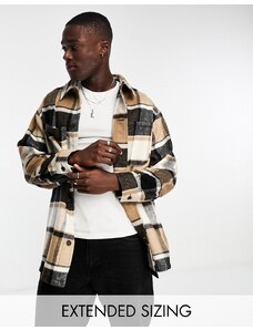 ASOS DESIGN - Camicia giacca oversize effetto lana beige a quadri-Neutro