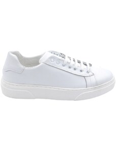 Malu Shoes Scarpa sneakers bassa uomo basic vera pelle liscia bianca linea basic fondo in gomma bianco ultraleggero 3cm moda casual