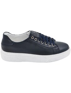 Malu Shoes Scarpa sneakers bassa uomo basic vera pelle liscia blu linea basic fondo in gomma bianco ultraleggero 3 cm moda casual