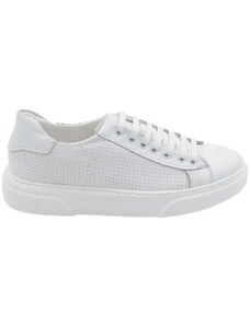 Malu Shoes Scarpa sneakers bassa uomo basic vera pelle intrecciata bianco linea fondo in gomma bianco ultraleggero 3 cm moda casual