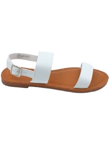 Malu Shoes Sandalo basso bianco due fasce in morbida pelle cinturino alla caviglia fondo antiscivolo comoda estate