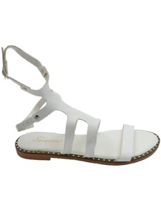 Malu Shoes Sandalo basso donna bianco ragnetto con chiusura clip alla schiava linea basic fondo memory comodi