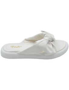 Malu Shoes Ciabatta pantofola donna bianco estiva in gomma morbida impermeabile con fiocco
