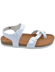 Malu Shoes Sandalo basso donna bianco ragnetto fibbia regolabile fascette incrociata linea basic fondo Eva con antiscivolo comodi
