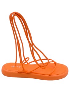 Malu Shoes Sandali donna arancione con platform con fasce sottili incrociate e lacci alla schiava al polpaccio moda