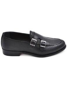 Malu Shoes Scarpe uomo mocassino doppia fibbia in vera pelle nappa intrecciata nera suola in cuoio con antiscivolo elegante