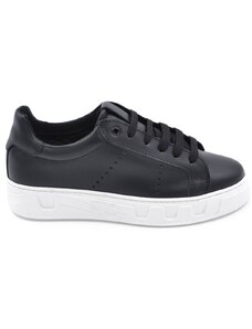 Malu Shoes Scarpa sneakers bassa uomo basic vera pelle liscia nera linea basic fondo in gomma bianco alto PASOL casual