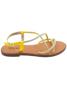 Malu Shoes Sandalo gioiello basso donna giallo raso terra fascette incrociate brillantini chiusura caviglia regolabile antiscivolo