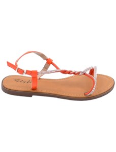 Malu Shoes Sandalo gioiello basso donna arancione raso terra treccia centrale brillantini chiusura caviglia regolabile antiscivolo