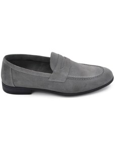 Malu Shoes Scarpe college uomo inglese mocassino grigio vera pelle scamosciato fondo in cuoio con antiscivolo cuciture a vista