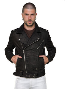 Leather Trend Chiodo Tre Tasche - Chiodo Uomo Nero Effetto Antichizzato in vera pelle