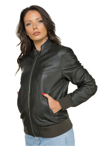 Leather Trend Bomber Vittoria - Bomber Donna Verde in vera pelle