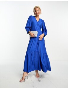 Y.A.S - Vestito lungo in plumetis jacquard color blu acceso con cut-out