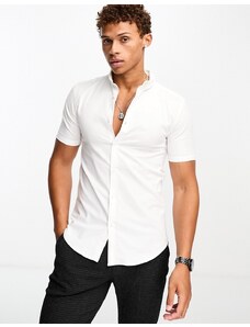 New Look - Camicia Oxford a maniche corte attillata bianca-Bianco