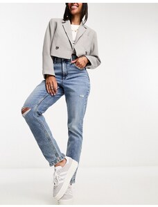 ASOS DESIGN - Mom jeans slim blu medio con strappi