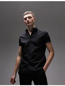 Topman - Camicia elegante slim fit a maniche corte nera-Nero