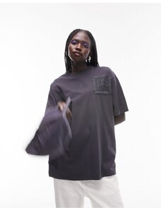 Topshop - T-shirt oversize antracite con strati sovrapposti applicati all'uncinetto-Grigio
