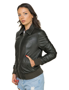 Leather Trend Cloe - Bomber Donna Verde in vera pelle