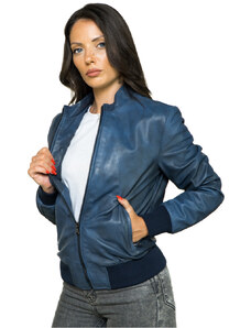 Leather Trend Bomber Vittoria - Bomber Donna Blu in vera pelle