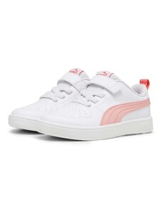 Sneakers bianche da bambina con striscia laterale rosa Puma Rickie AC PS