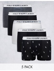 Polo Ralph Lauren - Confezione da 5 paia di boxer color nero, grigio e bianco con logo del pony