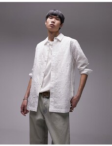 Topman - Camicia a maniche lunghe vestibilità classica bianca ricamata-Bianco