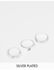 ASOS DESIGN - Confezione da 3 anelli con strass placcati in vero argento