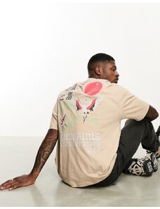 ASOS DESIGN - T-shirt oversize beige con stampa di uccelli sul retro-Neutro
