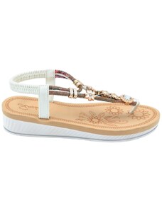 Malu Shoes Sandalo gioiello infradito bianco con applicazioni donna basso zeppa gomma antiscivolo cinturino elastico comodo