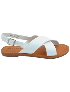 Malu Shoes Sandalo basso donna bianco ragnetto con chiusura fibbia alla caviglia fascetta incrociata basic fondo morbido comodi