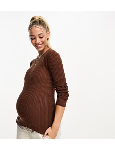 ASOS Maternity ASOS DESIGN Maternity - Maglione girocollo marrone a coste