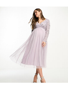 Beauut Maternity - Vestito midi da damigella a maniche lunghe lilla con decorazioni-Viola