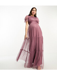 Beauut Maternity - Vestito lungo da damigella in tulle malva-Rosa