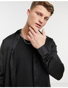 New Look - Camicia a maniche lunghe in raso nero