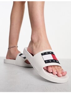 Tommy Jeans - Sliders bianche con logo a bandiera-Bianco