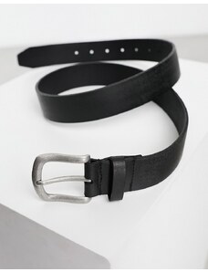ASOS DESIGN - Cintura in pelle nera con fibbia argento brunito vintage-Brown