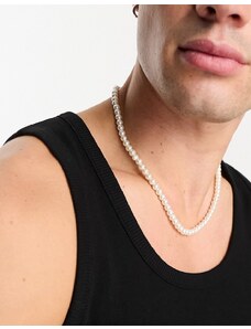 ASOS DESIGN - Collana corta con perle sintetiche bianche in vetro da 6 mm-Bianco
