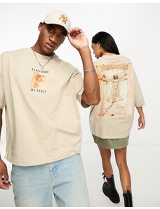 ASOS DESIGN - T-shirt oversize unisex beige con stampa Leonardo Da Vinci-Neutro