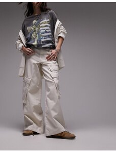 Topshop - Pantaloni cargo baggy color écru con tasche laterali-Bianco