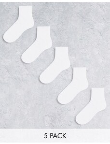 ASOS DESIGN - Confezione multipack da 5 paia di calzini alla caviglia bianchi-Bianco