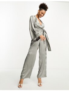 Pretty Lavish - Tuta jumpsuit grigio ardesia con laccio sul davanti e tasche