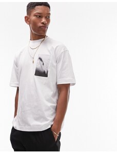 Topman - T-shirt oversize bianca con applicazione fotografica sul davanti e sul retro-Bianco