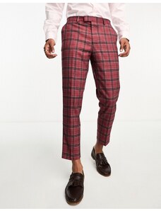 Harry Brown - Pantaloni da abito taglio corto skinny rossi a quadri scozzesi-Rosso