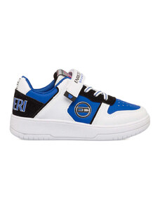 Sneakers bianche, nere e blu da bambino con logo laterale Enrico Coveri