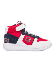 Sneakers alte bianche, rosse e blu da bambino con logo laterale Enrico Coveri