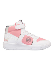 Sneakers alte bianche e rosa da bambina con logo laterale Enrico Coveri
