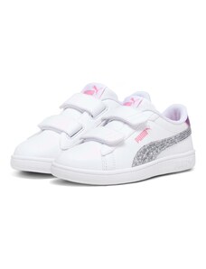 Sneakers bianche da bambina con dettagli rosa e glitter argentati Puma Smash 3.0 Star Glow