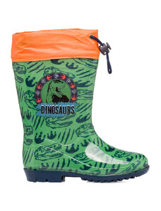 Stivali di gomma verdi e arancioni con stampa Dinosauri