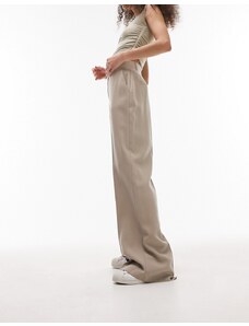 Topshop - Pantaloni a fondo ampio color talpa in coordinato-Brown